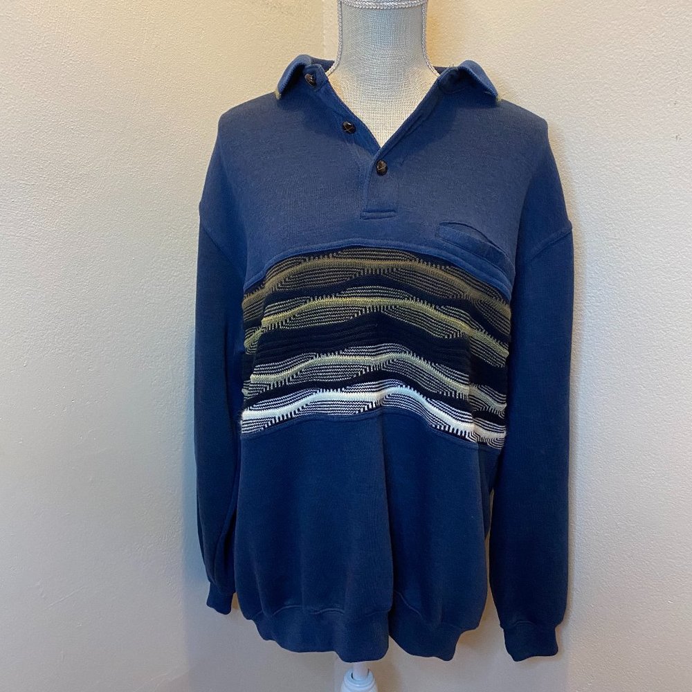 Apparel Zone Mens Blue Long Sleeve Collared Pullover Sweatshirt
